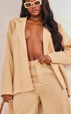 New PrettyLittleThing Tall Linen Look Oversized Blazer Sand