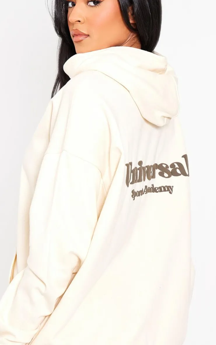 Clearance PrettyLittleThing Tall Premium Sports Academy Puff Print Oversized Hoodie Sand