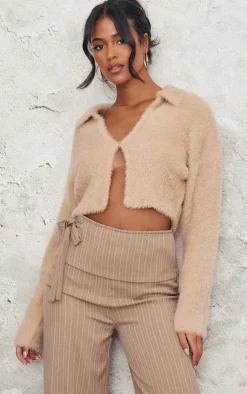 PrettyLittleThing Sweaters*Tall Brushed Knit Collared Cropped Sweater