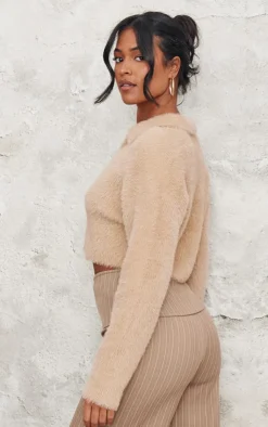 PrettyLittleThing Sweaters*Tall Brushed Knit Collared Cropped Sweater