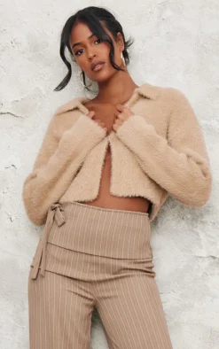 PrettyLittleThing Sweaters*Tall Brushed Knit Collared Cropped Sweater