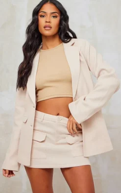 PrettyLittleThing Tall Brushed Wool Look Oversized Blazer Stone