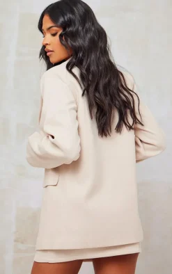 PrettyLittleThing Tall Brushed Wool Look Oversized Blazer Stone