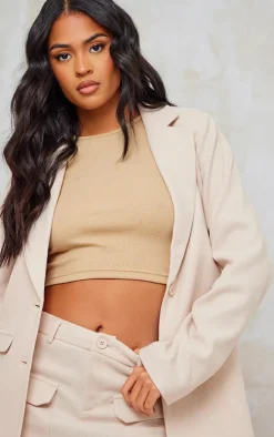 PrettyLittleThing Tall Brushed Wool Look Oversized Blazer Stone