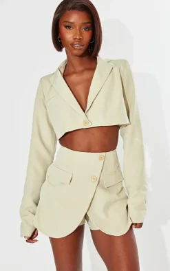 Hot PrettyLittleThing Tall Cropped Blazer Jacket Stone