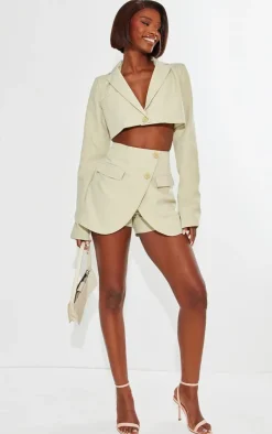 Hot PrettyLittleThing Tall Cropped Blazer Jacket Stone