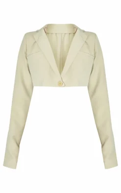 Hot PrettyLittleThing Tall Cropped Blazer Jacket Stone