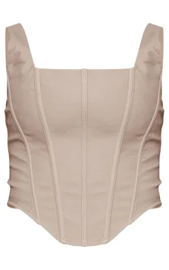 New PrettyLittleThing Tall Faux Leather Corset Top Stone