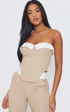 Clearance PrettyLittleThing Tall Fold Over Front Corset Top Stone