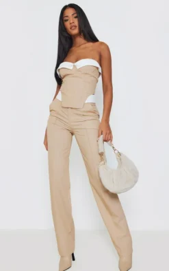 Clearance PrettyLittleThing Tall Fold Over Front Corset Top Stone