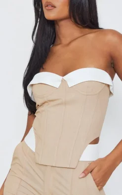 Clearance PrettyLittleThing Tall Fold Over Front Corset Top Stone