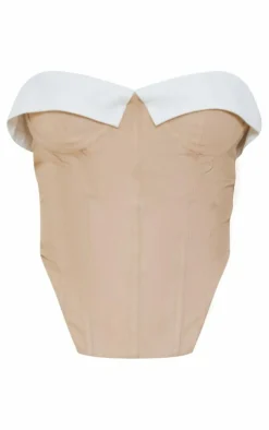 Clearance PrettyLittleThing Tall Fold Over Front Corset Top Stone