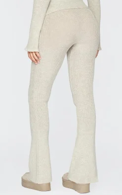 Hot PrettyLittleThing Tall Knitted Foldover Waist Flared Pants Stone