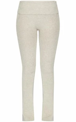Hot PrettyLittleThing Tall Knitted Foldover Waist Flared Pants Stone