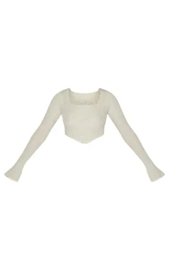 Sale PrettyLittleThing Tall Knitted Long Sleeve Corset Top Stone