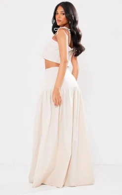 Hot PrettyLittleThing Tall Linen Look Floaty Crop Top Stone