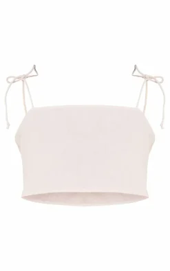 Hot PrettyLittleThing Tall Linen Look Floaty Crop Top Stone