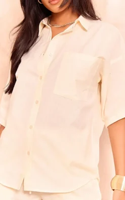 Online PrettyLittleThing Tall Linen Look Short Sleeve Shirt Stone