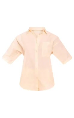Online PrettyLittleThing Tall Linen Look Short Sleeve Shirt Stone