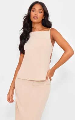 Sale PrettyLittleThing Tall Open Back Top Stone