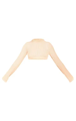 Discount PrettyLittleThing Tall Open Knit Long Sleeve High Neck Top Stone