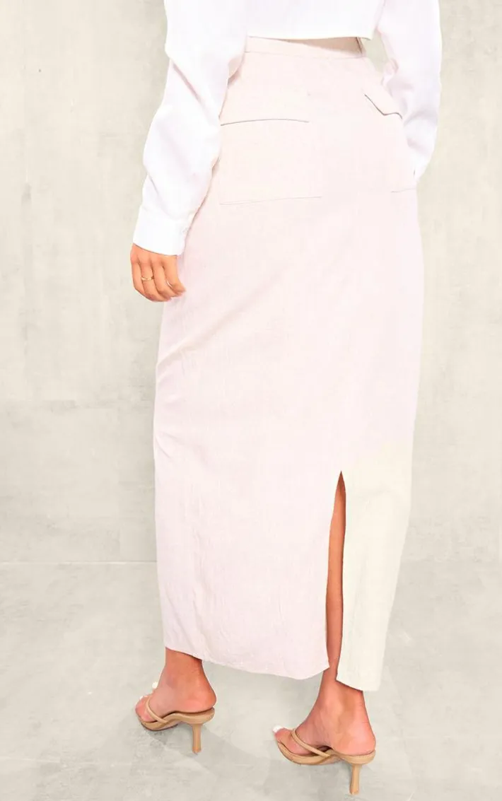Tall Stone Pocket Detail Split Linen Midaxi Skirt