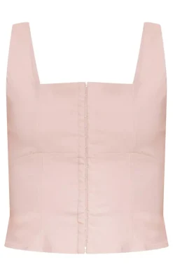 New PrettyLittleThing Tall Stretch Woven Hook And Eye Corset Top Stone