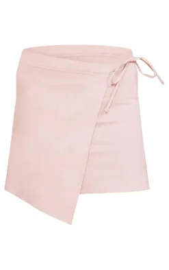 Clearance PrettyLittleThing Tall Stretch Woven Tie Side Detail Mini Skirt Stone