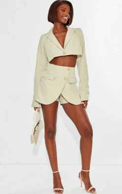 Sale PrettyLittleThing Tall Tailored Wrapover Skort Stone