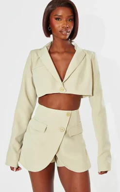 Sale PrettyLittleThing Tall Tailored Wrapover Skort Stone