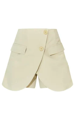 Sale PrettyLittleThing Tall Tailored Wrapover Skort Stone