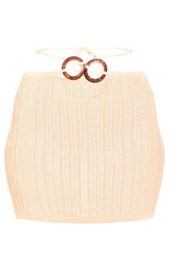 New PrettyLittleThing Tall Trim Detail Open Knit Mini Skirt Stone