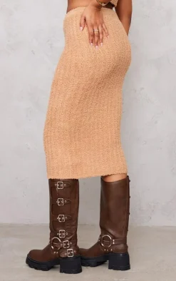 Outlet PrettyLittleThing Tall Fluffy Knitted Midi Skirt Tan