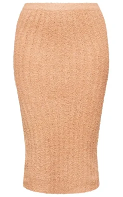 Outlet PrettyLittleThing Tall Fluffy Knitted Midi Skirt Tan