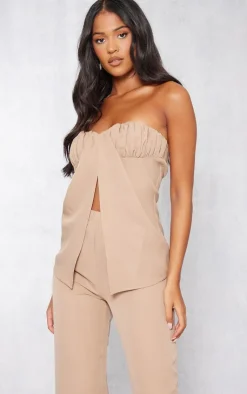 Hot PrettyLittleThing Tall Bandeau Split Detail Top Taupe