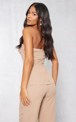 Hot PrettyLittleThing Tall Bandeau Split Detail Top Taupe