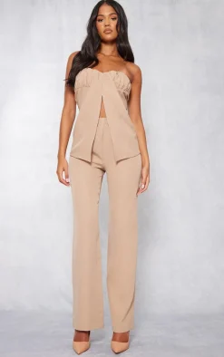 Hot PrettyLittleThing Tall Bandeau Split Detail Top Taupe