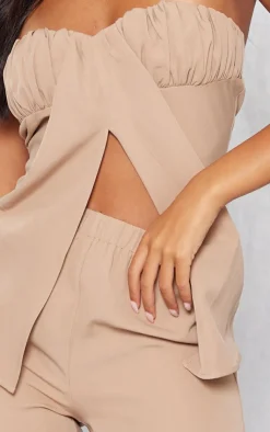 Hot PrettyLittleThing Tall Bandeau Split Detail Top Taupe