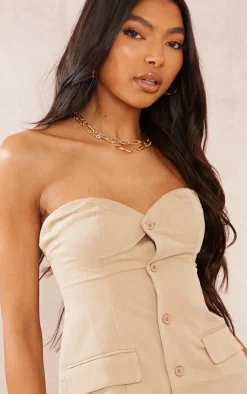 Hot PrettyLittleThing Tall Button Up Front Corset Top Taupe