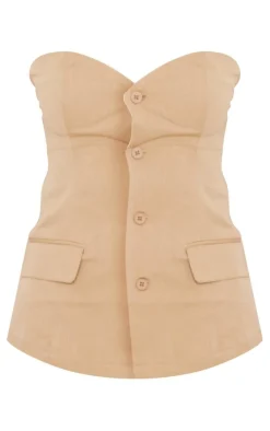 Hot PrettyLittleThing Tall Button Up Front Corset Top Taupe
