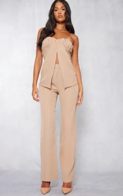 Discount PrettyLittleThing Tall Elasticated Wide Leg Pants Taupe