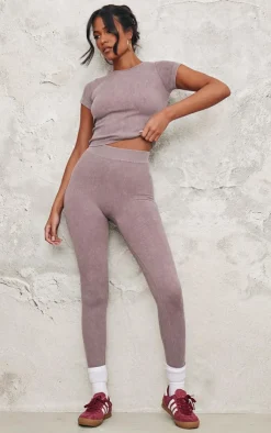 Clearance PrettyLittleThing Tall Faded Snatched Rib Leggings Taupe
