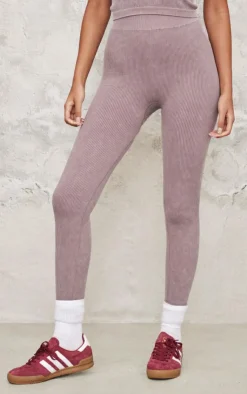 Clearance PrettyLittleThing Tall Faded Snatched Rib Leggings Taupe