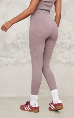 Clearance PrettyLittleThing Tall Faded Snatched Rib Leggings Taupe