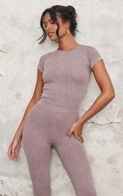 Clearance PrettyLittleThing Tall Faded Snatched Rib Leggings Taupe