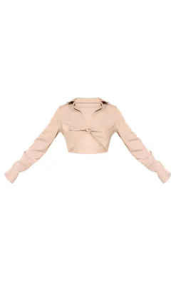 Tall Taupe Twist Front Detail Long Sleeve Top