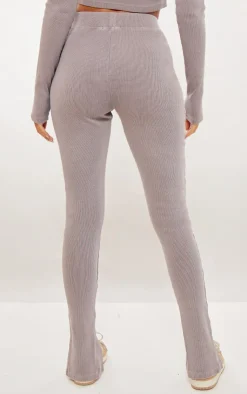 Discount PrettyLittleThing Tall Washed Ribbed Split Hem Pants Taupe
