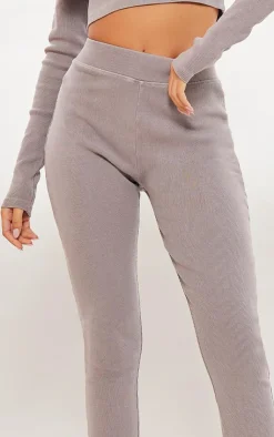 Discount PrettyLittleThing Tall Washed Ribbed Split Hem Pants Taupe