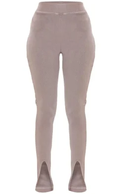Discount PrettyLittleThing Tall Washed Ribbed Split Hem Pants Taupe