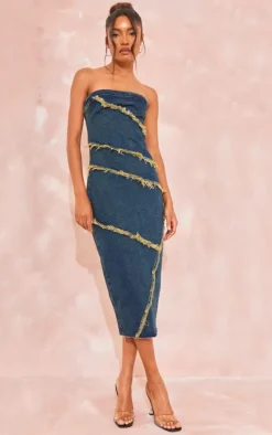 Tall Bandeau Denim Midi Dress-PrettyLittleThing Outlet